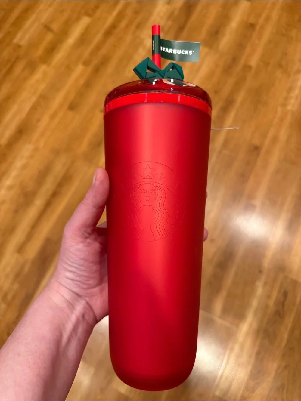 Starbucks 2025 Red Matte Tumbler with Holiday Charm Straw